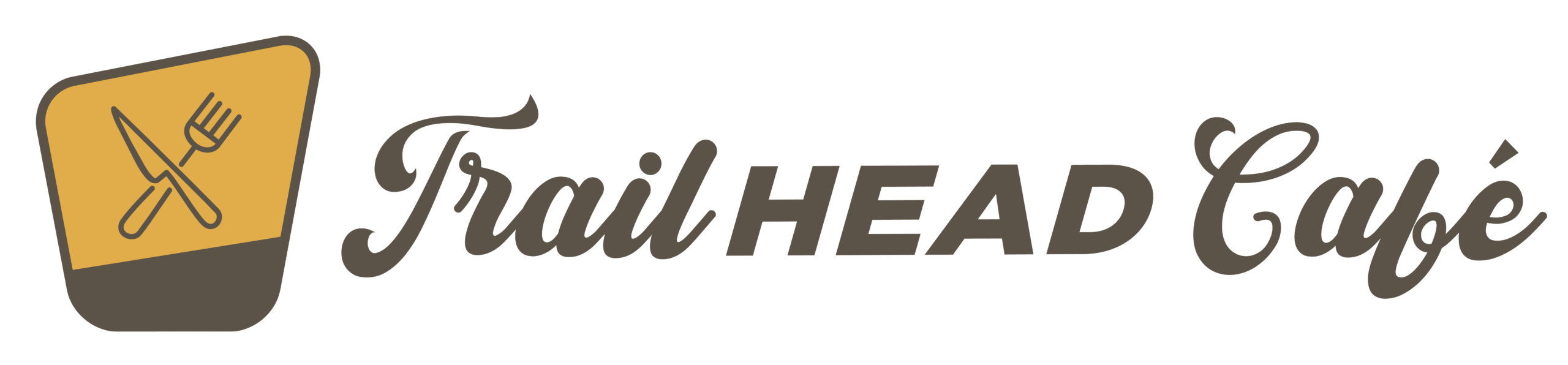 TrailHEAD Café logo with a crossed fork and knife inside a yellow-brown rounded square and the cursive 'TrailHEAD Café' text next to it.
